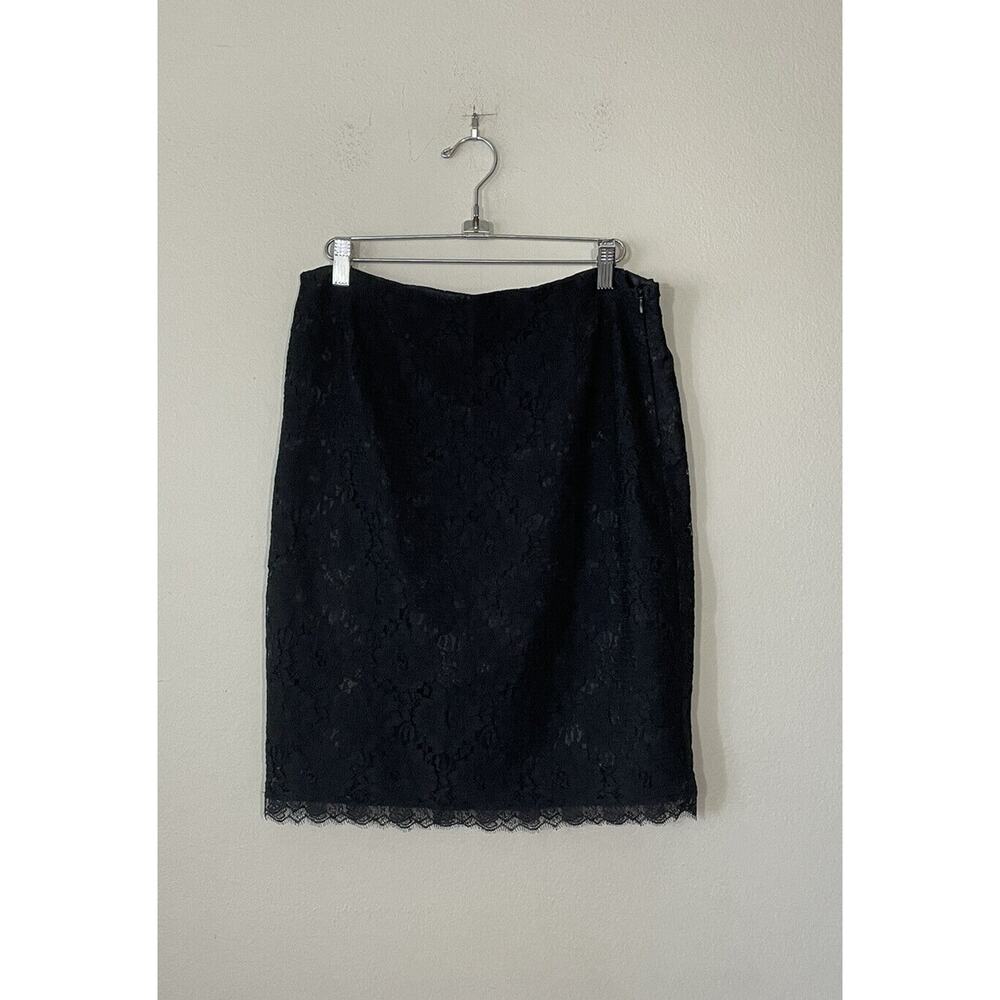 MNG Mango Suit Size Medium Black Floral Lace Lined Pencil Skirt‎ Office Elegant